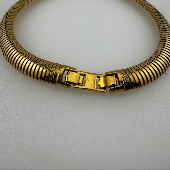 Vintage 1980 Monet Gold and Black Enamel Statement Necklace with Rhinestone - Picture 8 of 11